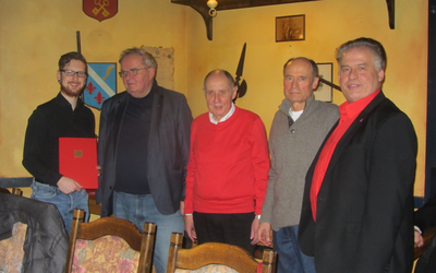 Steffen Rech (OV-Vorsitzender), Udo Stoltefuß, Engelbert Wangler, Michael Rickelt, Michael Zeh (Laudator)